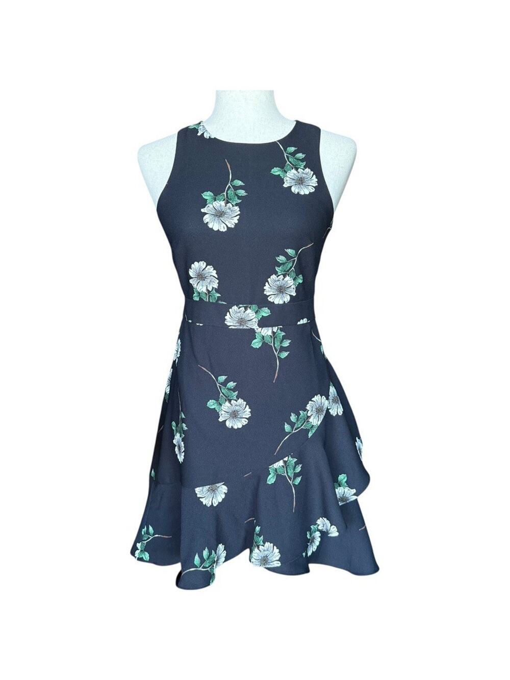 Banana Republic Floral Fit & Flare Sleeveless Ruffle Hem Dress 00 Petite - Picture 1 of 9